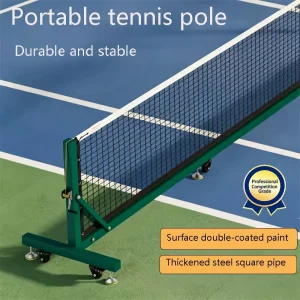 Standard Size Mobile Tennis Net System with Casters Professional Grade Steel Tennis Court Post for School Gym