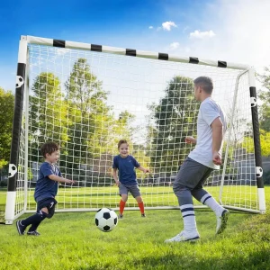 Steel68 Soccer Goals Ultra Tough Steel Goal Regulation Size Weather Resistant Portable with Ground Stakes Optional Rebound Kit