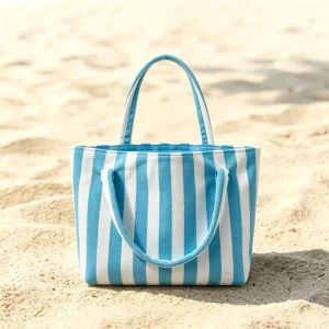 Striped Beach Vacation Tote Bag Large Capacity Portable Travel Storage Handbag for Beach Travel Daily Use