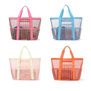 Striped Mesh Large Capacity Beach Bag Portable Organizer Storage Bag