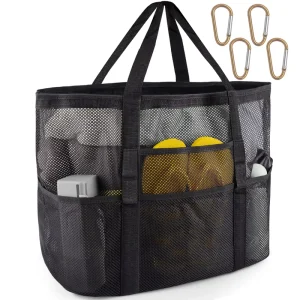 Summer Travel Mesh Tote Bag with Large Inner Pocket Sand Proof Woven Shoulder Handbag Large Mesh Beach Tote Bag