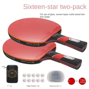 Table Tennis Racket Basswood Pimples Rubber 16-Star Horizontal Straight Competition Special Adult Indoor Outdoor Portable 0.8kg