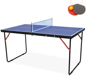 Table Tennis Table Midsize Foldable Portable Ping Pong Table Set With Net and 2 Ping Pong Paddles for Indoor Outdoor Game