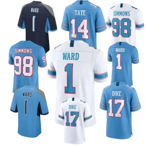 Tennessee Fully Stitched #17 Dike #14 Tate #1 Ward #98 Simmons American Football Jersey