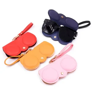Travel PU Leather Sunglasses Pouch With Hook Strap Portable Button Eyeglass Protect Bag Custom Logo OEM ODM Factory