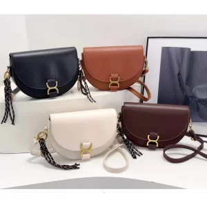 Trendy Half Moon Crossbody Bag with Tassel Pendant PU Leather Shoulder Handbag for Women Commute Work Daily Use