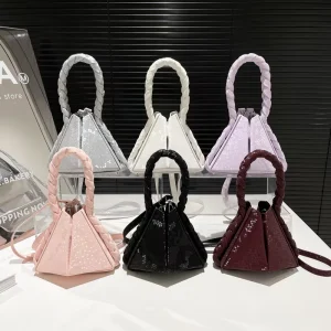 Triangle Design PU Leather Foldable Clutch Bag for Women Shoulder Bag Wrist Handbag and Purse