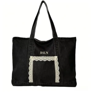 Vintage Stitched Denim Tote Bag with Multi Compartment Interior Blank Customizable Sack for Promotional Gift