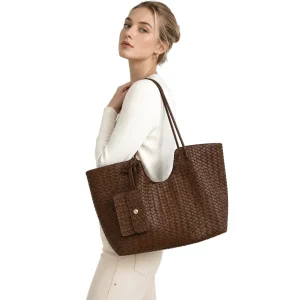 Vintage Woven Large Capacity Commute Tote Bag Women Single Shoulder Underarm Bag for Daily Office Shopping