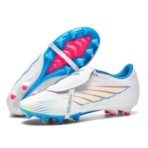 White Blue & Pink Low Top Laced Flip Cover Outdoor Long Stud Soccer Cleats