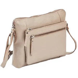 Wise Owl Accessories Soft Full Grain Genuine Leather Crossbody Shoulder Bag Unisex Small Single Strap 5 Zipper Closure
