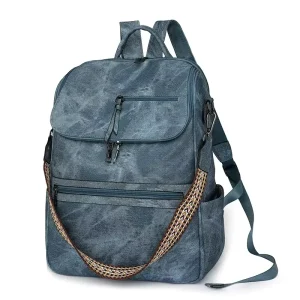 Women Lady Large PU Laptop Backpack 15.6 Inch Waterproof Zipper Closure Casual Fashion Business Bag Retro Travel Shoulder Other