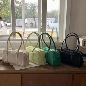 Women’S Accessories Bags Nylon Simple Style Pu Leather Handle Design Shoulder Bag Women Hand Bags