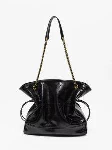 Women’s Fashion High Quality Water Resistant Solid Color PU Zippered Tote Bag with Chains Portable All Seasons