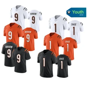 Youth Cincinnati American Football Jersey 1 Chase 9 BURROW Stitched USA Football Jerseys