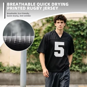 Youth Men Oversized Mesh Rugby Jersey Breathable Quick Dry V Neck Short Sleeve Printed Number American Football Jersey
