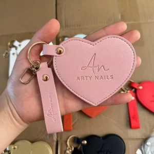 Zonyin Valentine’s Day Gift Heart Shaped Makeup Keychain Mirror Pu Leather HD Glass Custom Travel Pocket Mirrors for Women Girls
